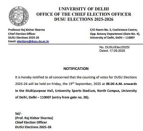 Venue for counting of votes notification
