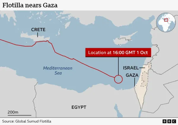 Flotilla nears Gaza map