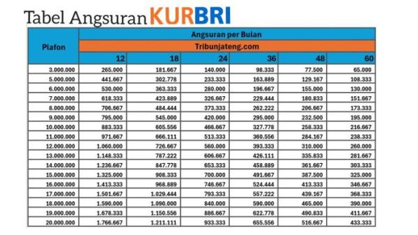 Tabel Angsuran KUR BRI 2025 plafon Rp 1 Juta hingga Rp 20 Juta