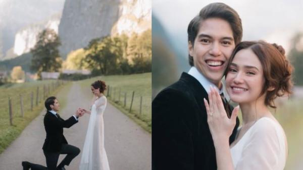MELAMAR DI SWISS- El Rumi melamar Syifa Hadju dalam suasana romantis di Lauterbrunnen, Swiss, ia  berlutut memasangkan cincin berlian besar sebagai tanda pertunangan
