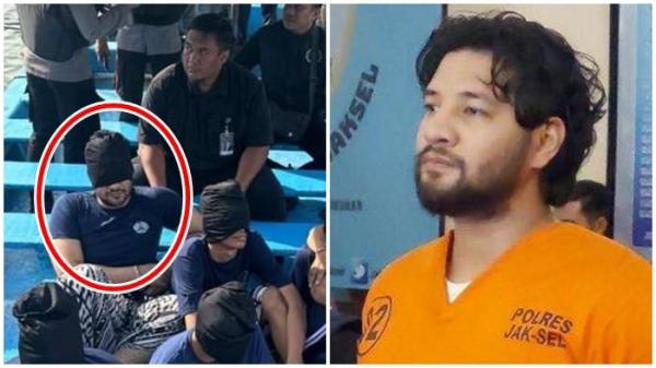 AMMAR ZONI : (Kiri) Ammar Zoni dan kawan-kawan dipindahkan ke Lapas Nusakambangan usai kedapatan mengedarkan narkoba di Salemba. Foto Dokumen Dirjen Pemasyarakatan. (Kanan) Ammar Zoni yang terlihat tak menundukkan wajah saat dirilis karena kasus narkotika di Polres Metro Jakarta Selatan, Jumat (10/3/2023). Foto Tribunnews.
