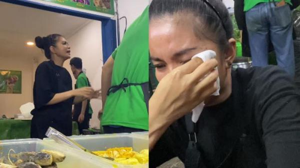 DIPALAK PREMAN - Istri aktor Epy Kusnandar, Karina Ranau menangis tak kuasa menahan emosi usai dipalak preman. Karina baru buka warung jukut goreng di kawasan Samali, Kalibata, Jakarta Selatan sejak akhir September 2025, Senin (20/10/2025).