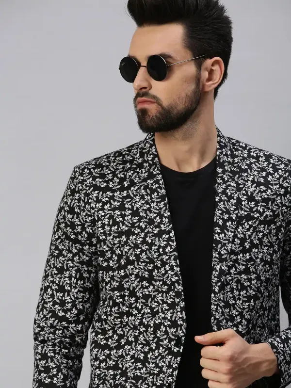 SHOWOFF Men Black Printed Single Breasted Casual Blazers