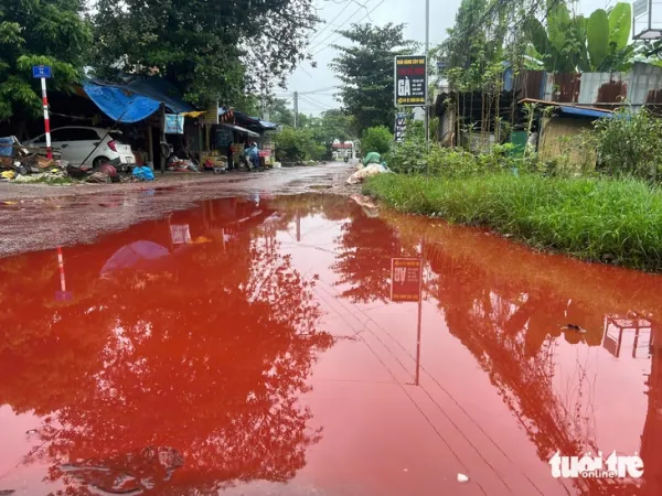 Chất lỏng nhuộm đỏ nhiều đoạn đường ở Thái Nguyên - Ảnh 4.
