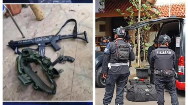 DIDUGA SENJATA API- Benda diduga senjata api (senpi) ditemukan di sekitar lokasi ledakan di SMAN 72 Jakarta di wilayah Kelapa Gading, Jakarta Utara, Jumat (7/11/2025) siang.  Tim Gegana Korps Brimob Polri diterjunkan ke lokasi ledakan di Masjid SMAN 72 Jakarta, Kelapa Gading, Jakarta Utara, Jumat (7/11/2025).