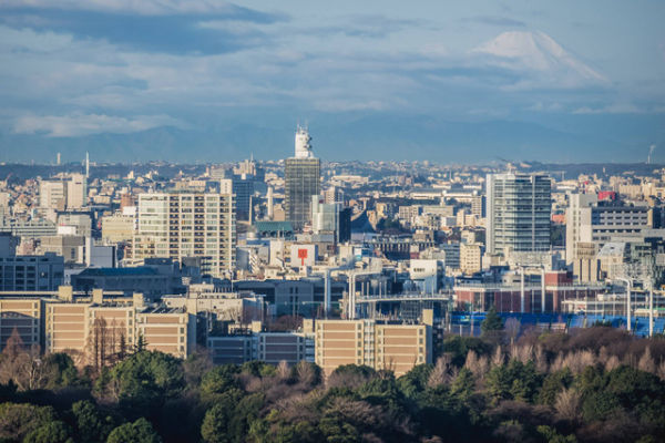 Ilustrasi bangunan di Tokyo yang menghalangi view ke Gunung Fuji. Foto: Fotokon/Shutterstock