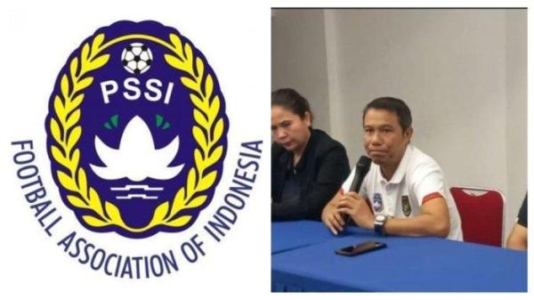 Kolase Foto Logo PSSI dan Sekjen PSSI Yunus Nusi.
