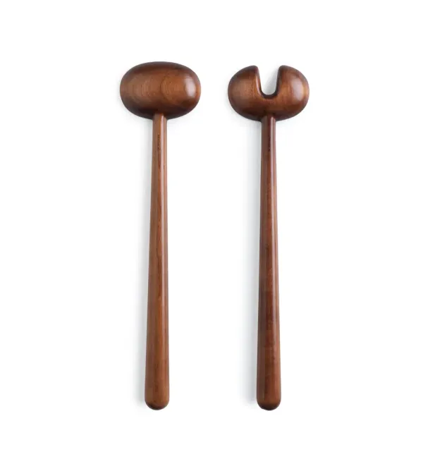 A wooden salad serving set, with one solid spoon and one slotted spoon, designed by Jasper Morrison for Puiforcat.