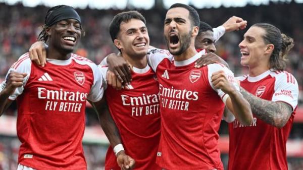 MERAYAKAN GOL - Para pemain Arsenal merayakan gol Martin Zubimendi ke gawang Nottingham Forest dalam lanjutan matchday keempat Liga Inggris 2025/2026 di Emirates Stadium, Sabtu (13/9/2025) malam WIB.(Foto diunduh dari Instagram Arsenal)