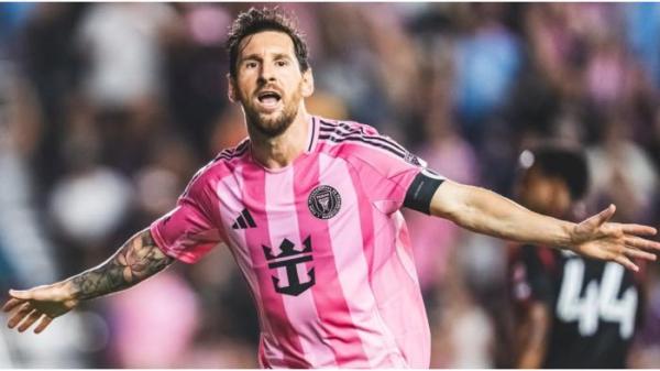 SELEBRASI MESSI - Pemain Inter Miami, Lionel Messi, melakukan perayaan gol.