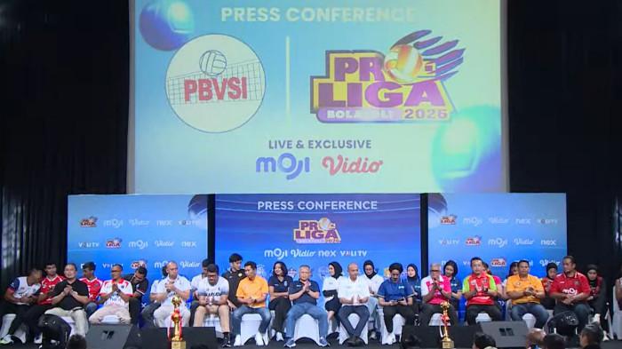 KONFERENSI PERS PROLIGA - Perwakilan pemain dan ofisial 7 tim putri dan 5 tim putra menghadiri sesi konferensi pers untuk Proliga 2026, Senin (22/12) sore WIB.
