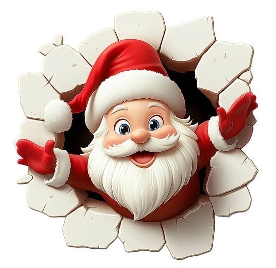 This may contain: an image of santa clause breaking through the wall