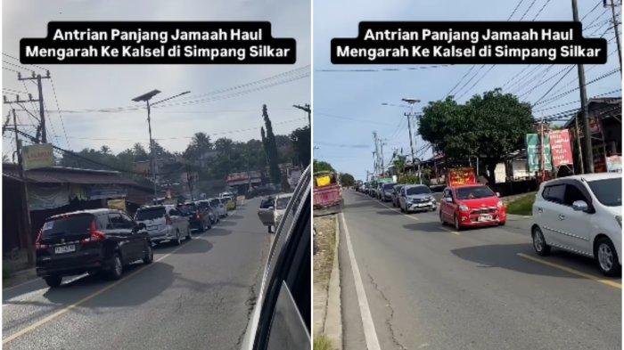 ANTREAN KENDARAAN -  Arus kendaraan jamaah Haul Guru Sekumpul asal Kaltim menuju Kalimantan Selatan terjadi antrean panjang di Simpang Silkar, Jalan Penajam–Kuaro, Kabupaten Paser.(Instagram @infopenajam)