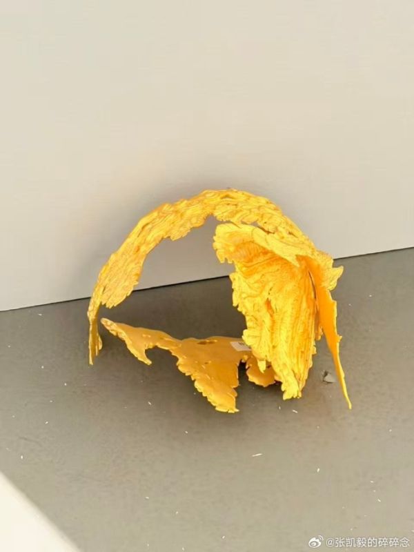 Online influencer Zhang Kaiyis gold phoenix wedding crown after falling to the ground. Photo from Zhangs Weibo