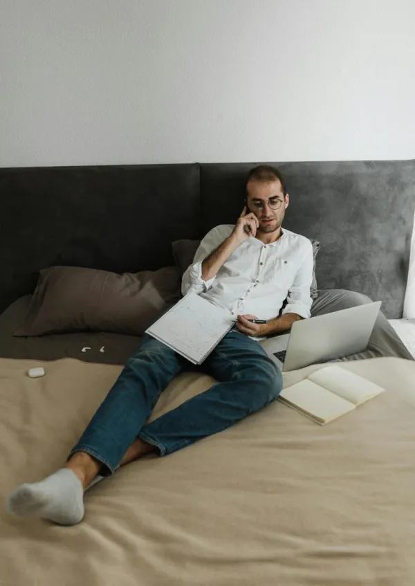 man working from home