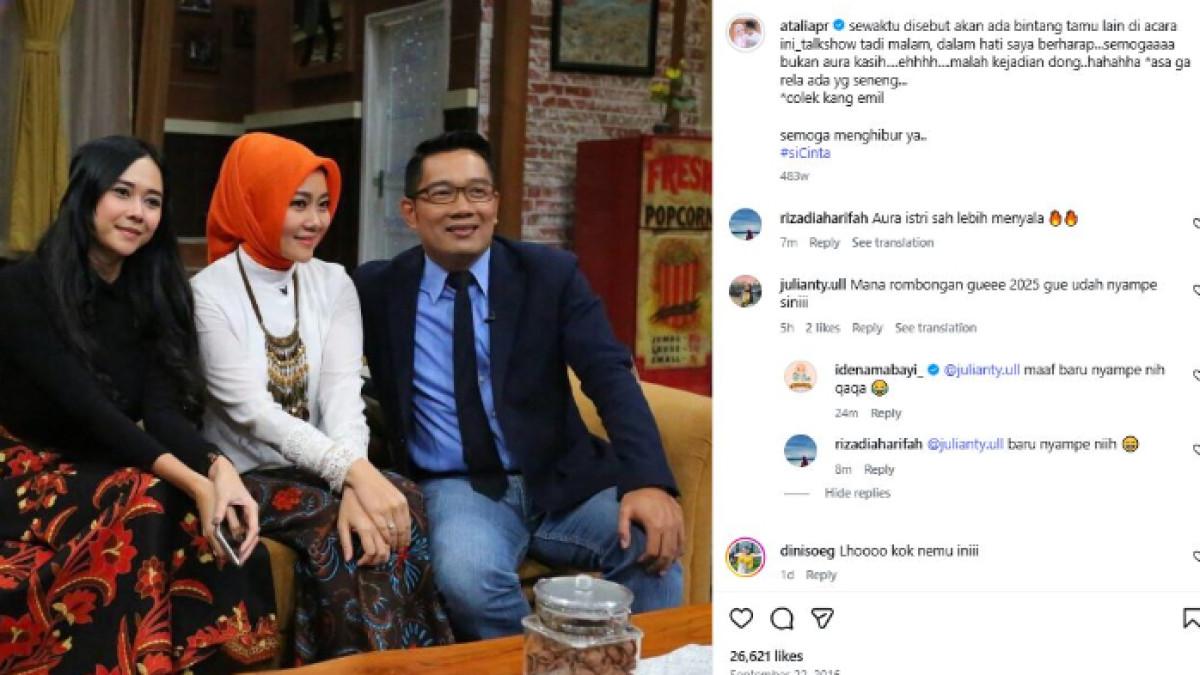 KONTROVERSI RIDWAN KAMIL - Atalia Praratya ternyata pernah unggah foto bersama Ridwan Kamil dan Aura Kasih. Ia pun curhat sebenarnya berharap tidak diundang jadi bintang tamu bersama Aura Kasih.