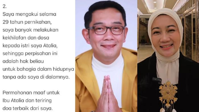 AKUI KESALAHAN - Ucapan maaf Ridwan Kamil pada Atalia Praratya dicapture Selasa (23/12/2025).