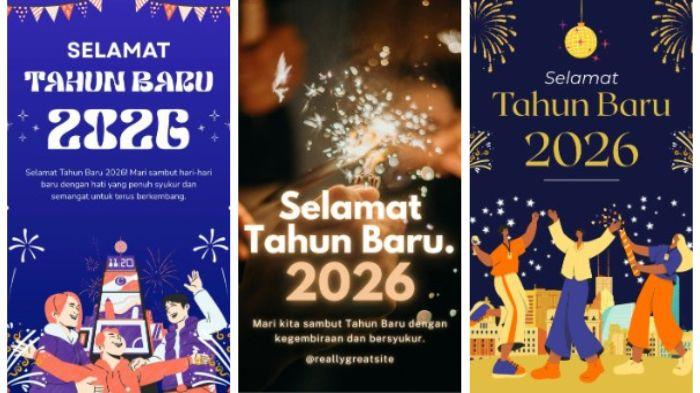 POSTER TAHUN BARU - Kumpulan poster Tahun Baru 2026 yang bisa dibagikan sebagai ucapan di media sosial. (Canva)