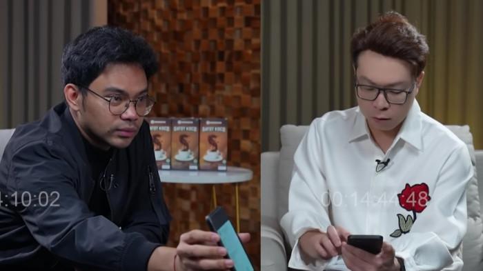 DIPERLIHATKAN - Insanul Fahmi memperlihatkan isi ponsel kepada Richard Lee dicaptrue Sabtu (6/12/2025).