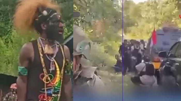KKB AIBON KOGOYA - (kiri) Aibon Kogoya pimpinan KKB Papua. (kanan) Momen rombongan Kapolda Papua Tengah diserang.