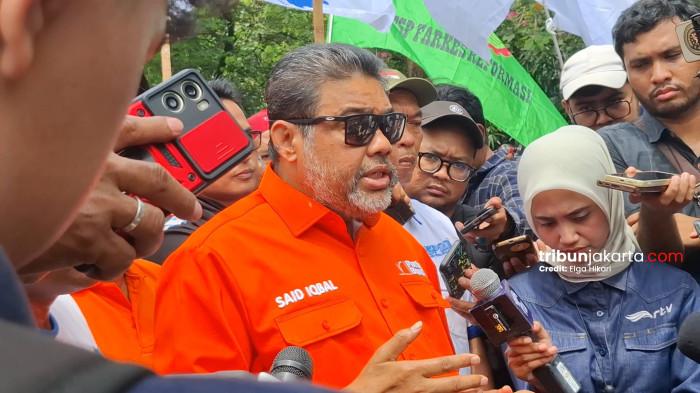 Aksi buruh. Presiden KSPI sekaligus Presiden Partai Buruh, Said Iqbal kritik pedas terhadap pengamanan aksi unjuk rasa buruh, Senin (29/12/2025). TRIBUNJAKARTA.COM/ELGA PUTRA​