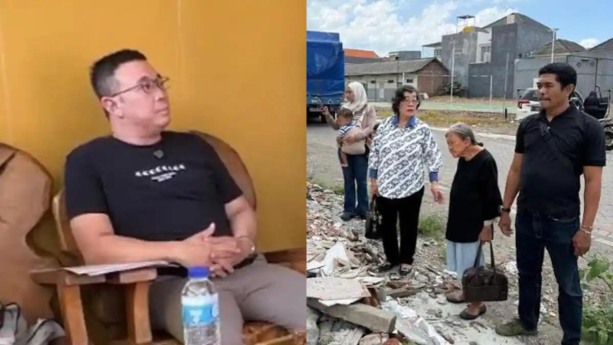 MAFIA TANAH - Potret Nenek Elina (kanan) saat melihat puing puing rumahnya yang sudah dirubuhkan paksa oleh pihak Samuel (kiri).