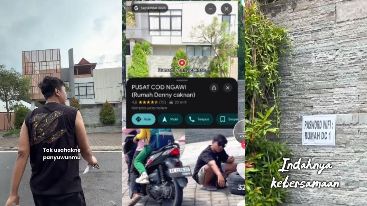 Denny Caknan memberikan fasilitas Wifi gratis yang ditempelkan di kertas bertuliskan 'Password WIFI: Rumah DC 1'.