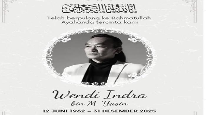 MENINGGAL - Wendi Indra, ayah Gilang Dirga meninggal dunia di usia 63 tahun pada Rabu (31/12/2025).
