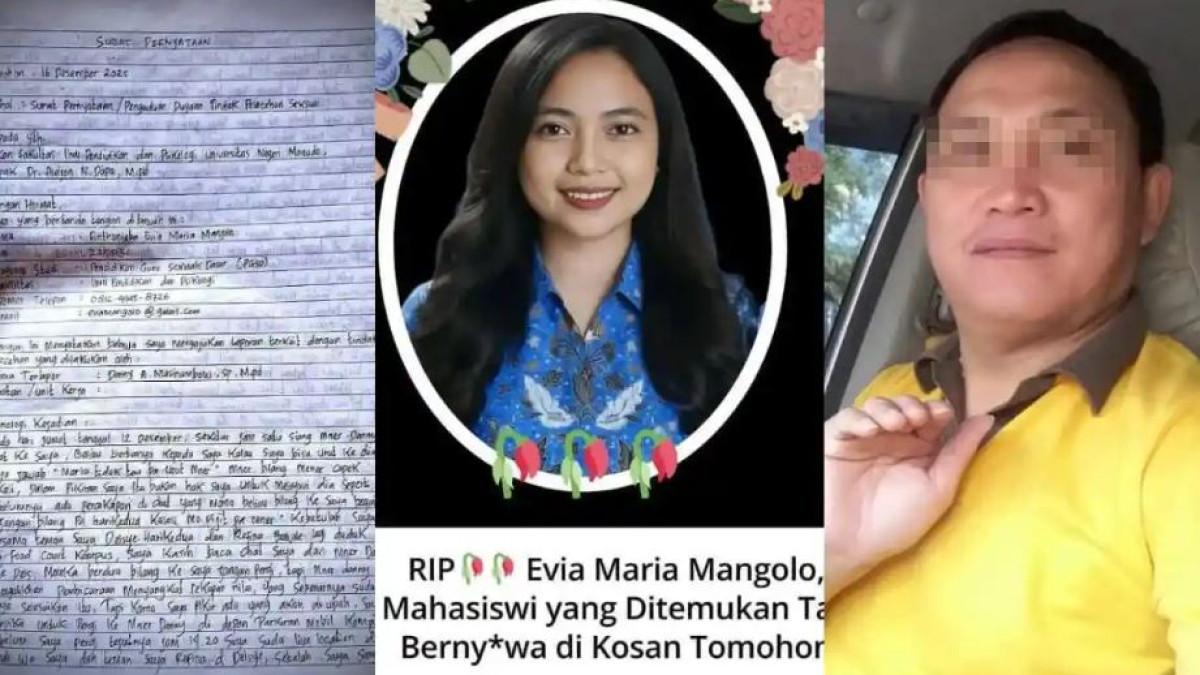 KASUS MAHASISWI UNIMA - Evia Maria Mangolo, mahasiswi Fakultas Ilmu Pendidikan dan Psikologi (FIPP) UNIMA, sempat tulis pesan terakhir sebelum bunuh diri, diduga depresi dilecehkan dosen.