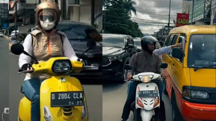 Atalia Praratya naik motor bersama timnya sembari berbagi.
