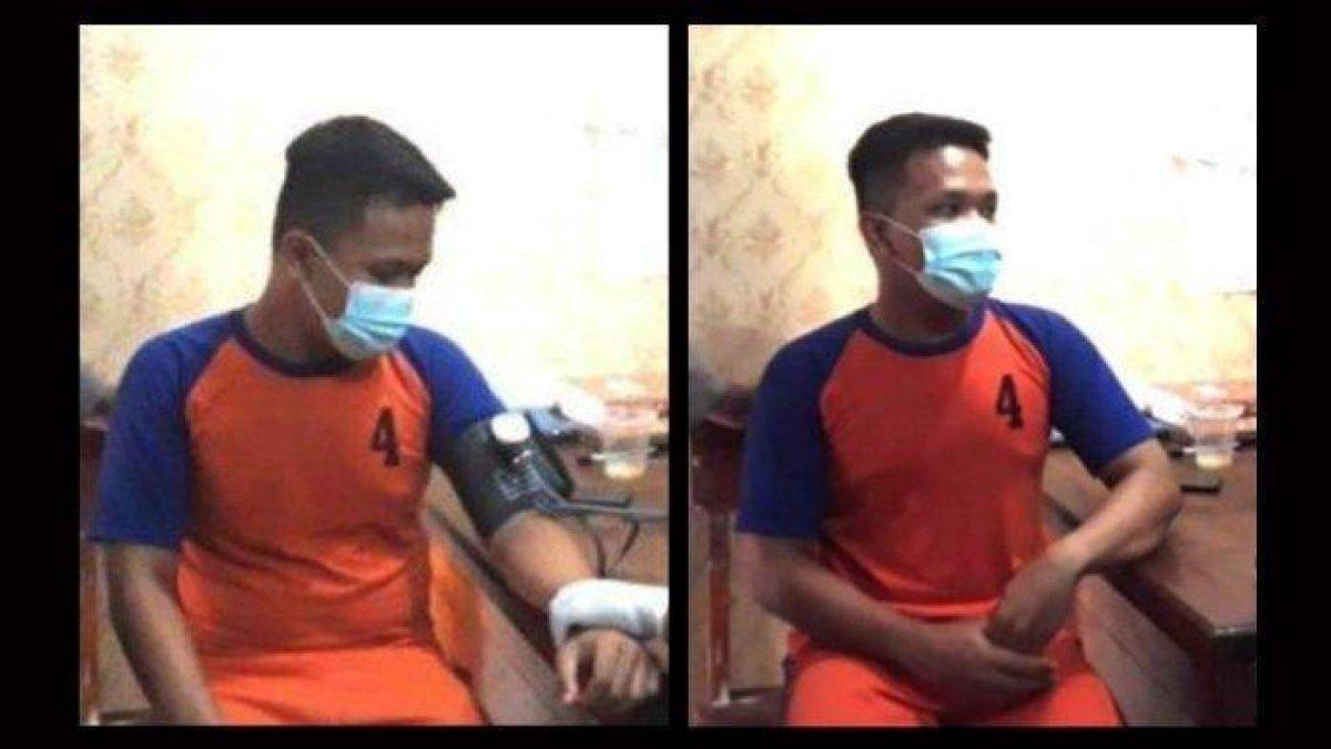 Tubagus Joddy pakai baju tahanan nomor 4 Polres Jombang.