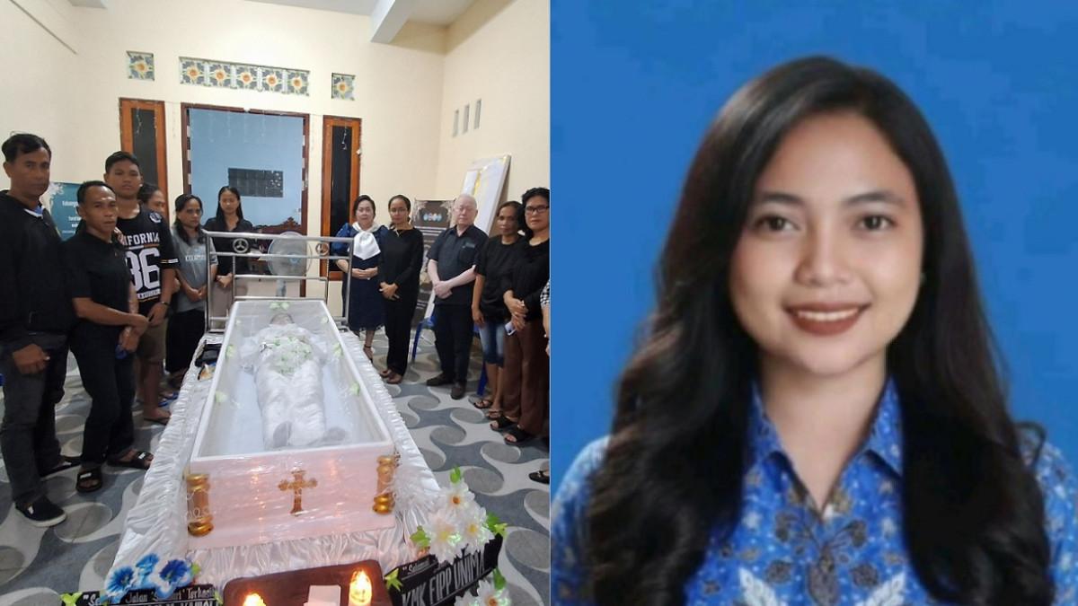 KASUS EVIA MARIA - Kolase potret Evia Maria dan persemayaman jenazahnya