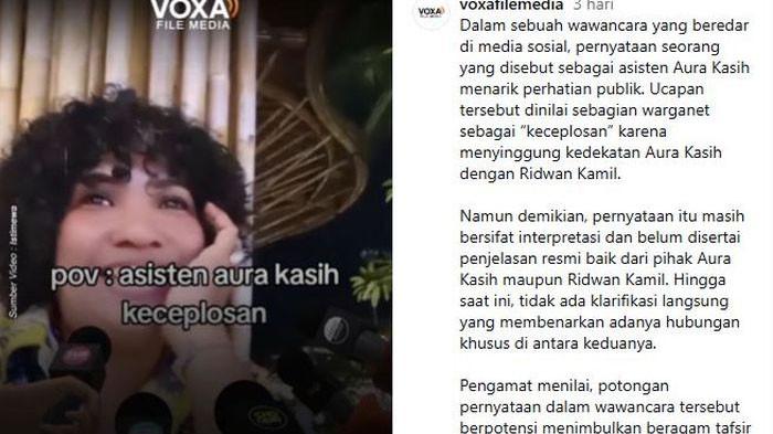 KECEPLOSAN - Sosok diduga asisten Aura Kasih menyebut sang artis pernah jalan bareng Ridwan Kamil (Instagram @voxafilemedia)