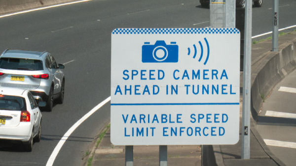 Speed camera warning sign in Europe