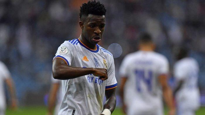 Vinicius Junior di semifinal Piala Super Spanyol antara Barcelona vs Real Madrid di stadion King Fahd International di ibukota Saudi, Riyadh pada 12 Januari 2022.