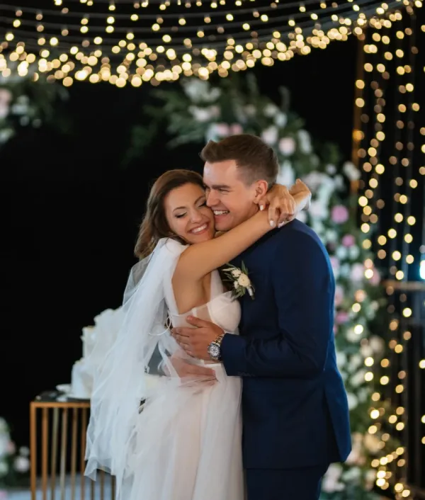 newlywed couple enjoying small, affordable wedding