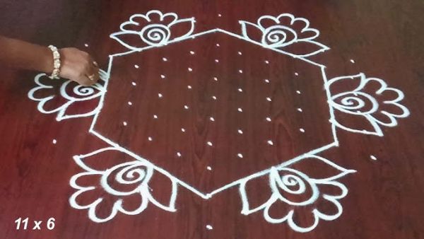Latest Cute Flowers Rangoli || Chukkala Muggulu 11*6 || Dots Kolam || Rangoli & Fashion World