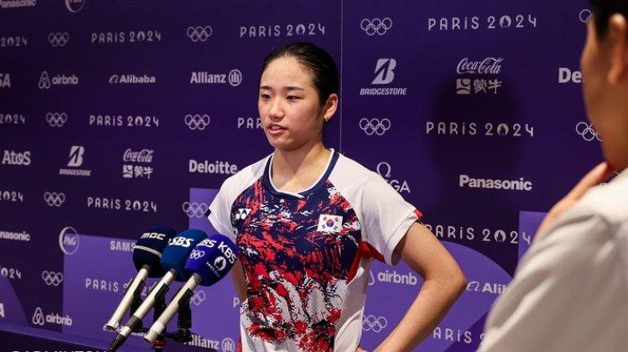 AN SE-YOUNG - Tunggal putri no 1 dunia asal Korea, An Se-young ketika melakukan konferensi pers saat mengarungi gelaran Olimpiade Paris 2024.