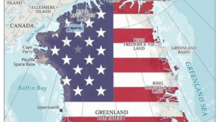 GREENLAND DIINCAR AMERIKA - Tangkap layar postingan X Katie Miller, istri wakil kepala staf Gedung Putih Stephen Miller, menampilkan foto Greenland yang ditutupi bendera Amerika Serikat.Tangkap layar X @KatieMiller