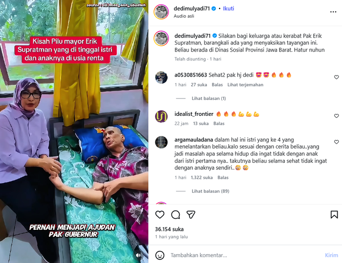 Mayor Erik yang ngaku jadi ajudan Dedi Mulyadi kini bernasib pilu (Instagram @imas_aan_ubudiah)