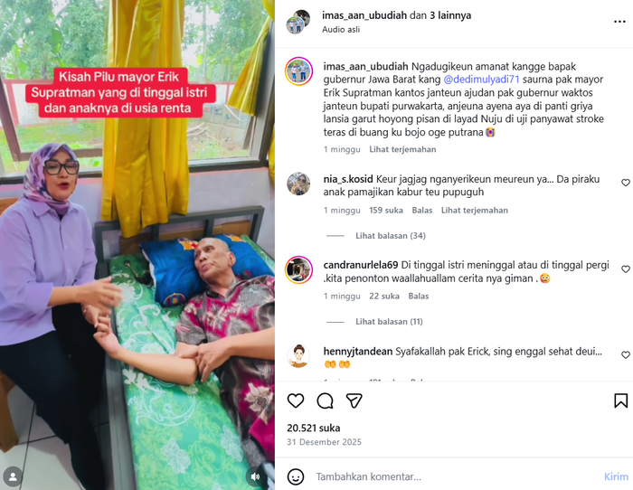 Mayor Erik yang ngaku jadi ajudan Dedi Mulyadi kini bernasib pilu (Instagram @imas_aan_ubudiah)