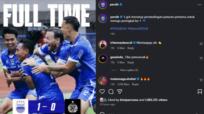 1M LIKE - Tangkapan layar postingan akun Instagram Persib. Postingan ini menghebohkan jagat maya karena mendapat jumlah like lebih dari 1 juta hanya dalam waktu beberapa jam.