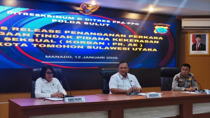 HASIL PENYELIDIKAN - Polda Sulut akhirnya menyampaikan press release pengungkapan kasus kematian Evia Maria Mangolo, mahasiswi UNIMA di tempat kos Tomohon.