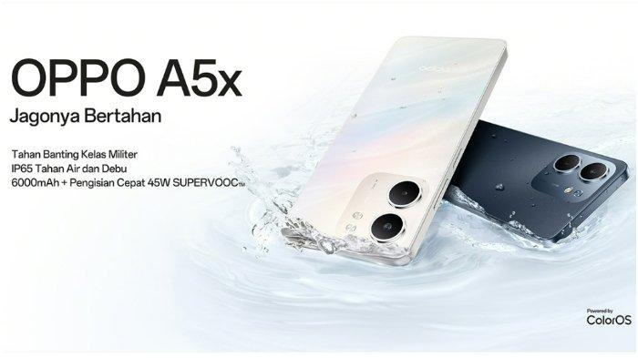 REKOMENDASI HP - Tangkapan layar Oppo A5x. Berikut ini adalah lima rekomendasi HP Oppo yang memiliki harga Rp 1 jutaan edisi akhir Juni 2025.