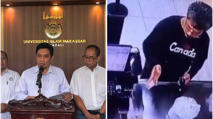 DOSEN LUDAHI KARYAWAN - Rektor UIM Al Ghazali, Prof Muammar Bakry (kiri), saat sesi Press Conference di Kampus UIM, Jl Perintis Kemerdekaan, Makassar, Senin (29/12/2025). Amal Said telah mengabdi di UIM selama 20 tahun.