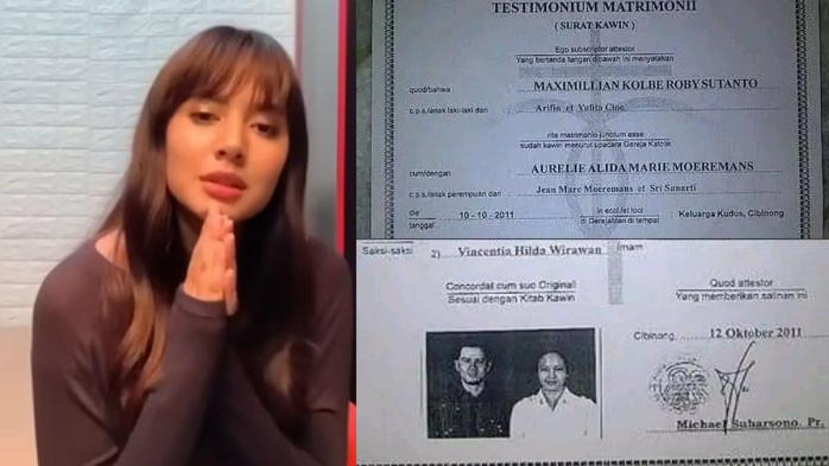 VIRAL BUKU AURELIE - Viral penampakan surat nikah Roby Tremonti dan Aurelie Moeremans. Aurelie membongkar bukti surat tersebut palsu usai dibantu Romo dari Bogor