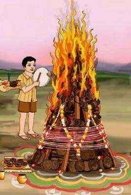 This may contain: two people standing in front of a bonfire with food on it and one person holding a plate