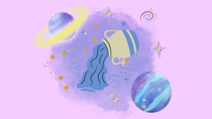 ILUSTRASI RAMALAN ZODIAK - Ilustrasi lambang zodiak Aquarius yang dibuat di Canva, Kamis (8/1/2026).