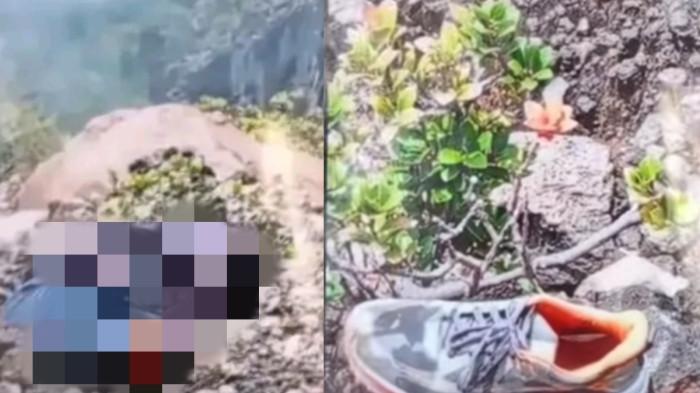 MENINGGAL - Kondisi jenazah pendaki Gunung Slamet, Syafiq Ali. Tim gabungan menemukan ceceran barang yakni di antaranya senter dan sepatu