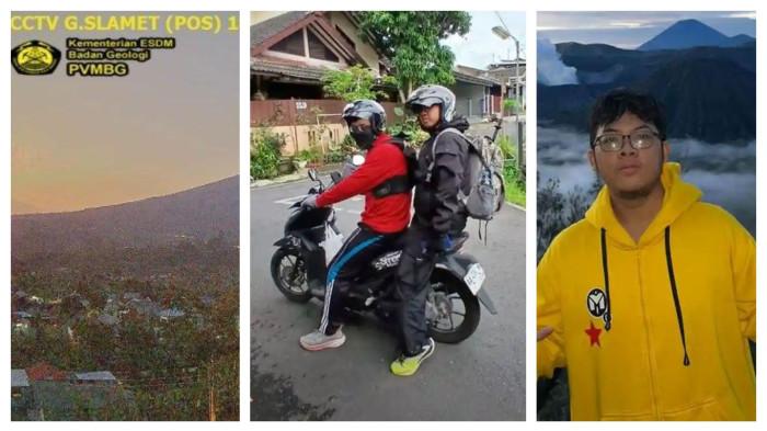 PENDAKI HILANG DI GUNUNG SLAMET : Gunung Slamet tahun 2023. Syafiq Ridhan Ali Razan ( belakang) saat akan berangkat mendaki bersama dengan temannya, Himawan Choidar Bahran. Syafiq Ridhan Ali Razan dinyatakan hilang pada Senin ( 29/12/2025). Syafiq Ridhan Ali Razan (18) siswa SMAN 5 Kota Magelang hilang saat mendaki Gunung Slamet sementara temannya Himawan ditemukan selamat di pos 5.